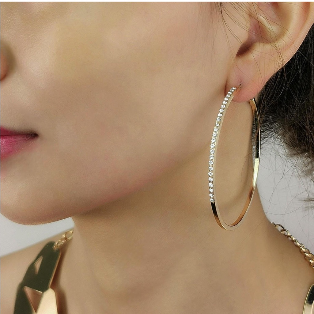 Women’s Fashion Jewelry Large Hoop Earrings With Rhinestones Rose Gold